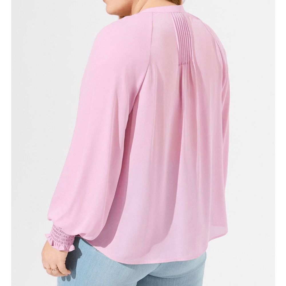 Torrid Georgette Light Pink Smocked Blouson Sleeve Blouse Size 0 Large - Picture 9 of 10